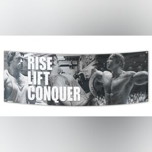 Arnold Schwarzenegger "Rise Lift Conquer" Graphic Banner